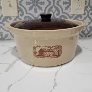 Vintage Western Stoneware Amana Country Cooker Covered Casserole Pot Cottage